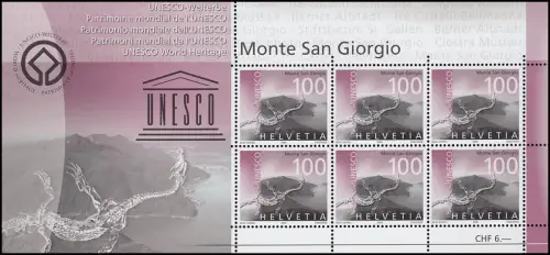 1894 UNESCO Welterbe Fossil Saurier Monte San Giorgio, Kleinbogen postfrisch **