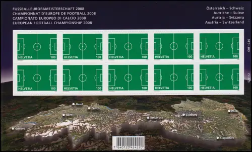 2044 Fußball EM 2008 - Fußballfeld, Folienblatt postfrisch **