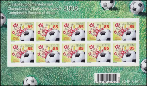 2056 Fußball EM 2008 - Cartoon Hopp Schwiiz, Folienblatt postfrisch **