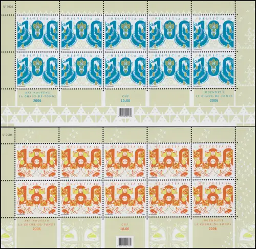 1954-1955 Jugendstil La Chaux-de-Fonds, Kleinbogen-Satz postfrisch **