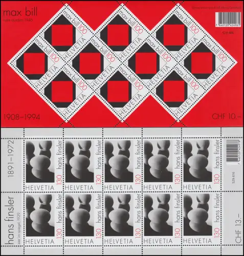 2086-2087 Konkrete Kunst - Max Bill, Hans Finsler, Kleinbogen-Satz postfrisch **