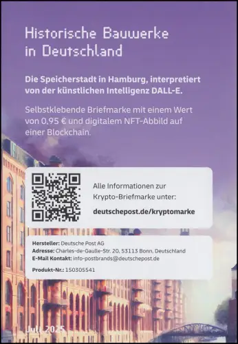 132b Markenheftchen LILA mit 3917 Speicherstadt Hamburg, orig. postfrisch **