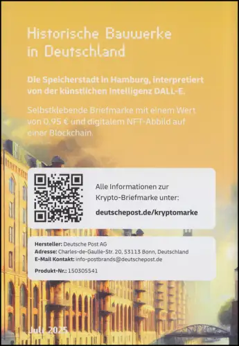 132a Markenheftchen GELB mit 3917 Speicherstadt, laufende Nr. ÜBER 50000, **