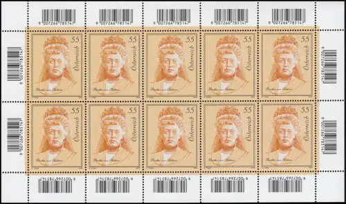 2827 Schriftstellerin Bertha von Suttner - kompletter Kleinbogen, postfrisch **
