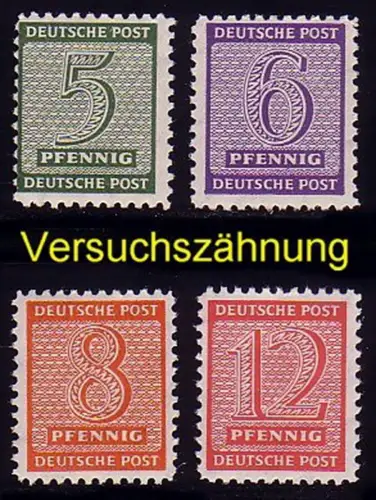 120-123X Ziffern/Versuchszähnung 1945, Satz 4 Werte, Satz postfrisch ** komplett