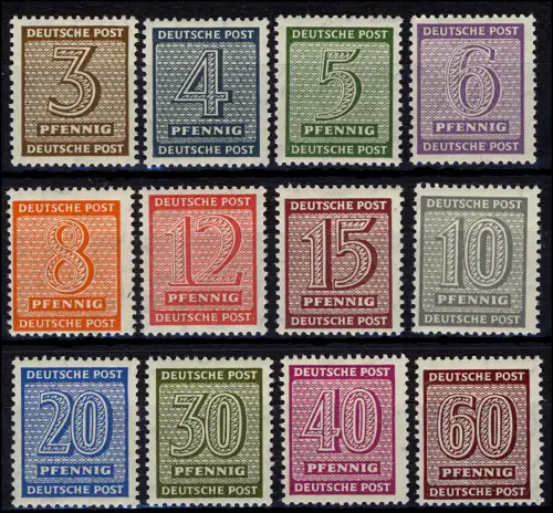 126-137Xw Ziffern, WZ fallende Stufen, Type Xw, Satz 12 Werte postfrisch **