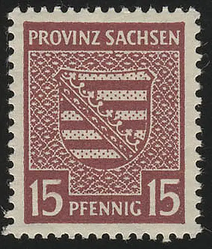 SBZ 80Ya Provinzwappen 15 Pf, Wz.1Y, mittellilakarmin, gezähnt, **