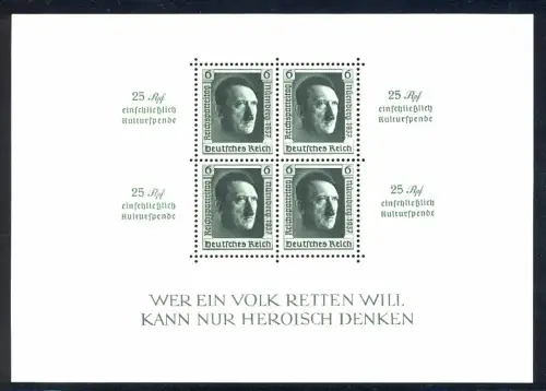 Block 11 Hitler mit Zudruck und Aufdruck Reichsparteitag 1937, **