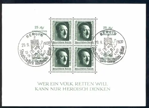 Block 11 Parteitag mit Sonderstempel Staatstreffen Mussolini - Hitler 29.9.1937