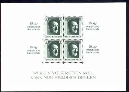 Block 9 Hitler Zudruck KULTURSPENDE, postfrisch **