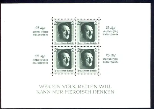Block 9 Hitler Zudruck KULTURSPENDE, postfrisch **