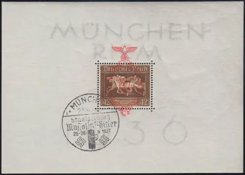 Block 10 roter Aufdruck München-Riem, SST Staatsbesuch Mussolini München 25.9.37