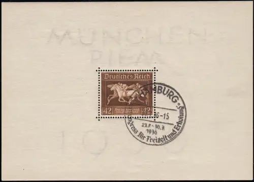 Block 4 Das Braune Band, Sonderstempel SSt Freizeitkongress Hamburg 30.7.36