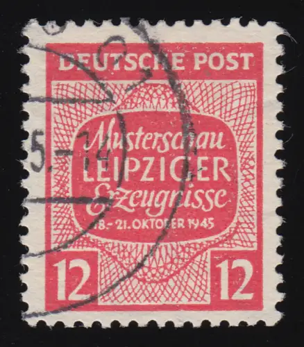 125Y Musterschau 12 Pf. mit Plattenfehler PLF III offene 9 in 1945, gestempelt O