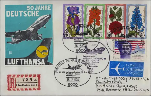 Lufthansa Erstflug R-Brief DC 10 LH 420 Frankfurt Main/ Philadelphia 16.12.1976