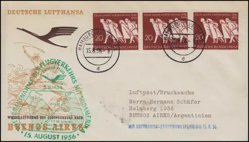 Luftpost Lufthansa Eröffnungsflug Hamburg/ Buenos Aires  15.+ 17.8.1956