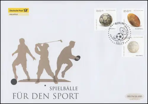 3235-3237 Sporthilfe Spielbälle, Satz auf Schmuck-FDC Deutschland exklusiv