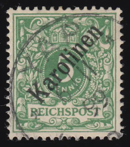 2I Karolinen - diagonaler Aufdruck 5 Pf., gestempelt YAP 6.11.1899, Befund BPP