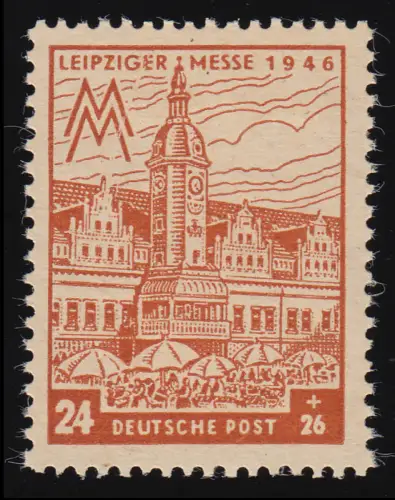 164Z Leipziger Messe 24 Pf mit Plattenfehler PLF IV Kratzer vom Dach bis E, **