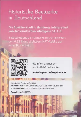 132d Markenheftchen PINK mit 3917 Speicherstadt Hamburg, orig. postfrisch **