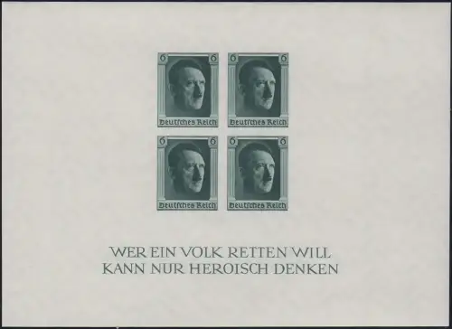 Block 8 Hitler, UNGEZÄHNT, tief geprüft BPP - postfrisch **