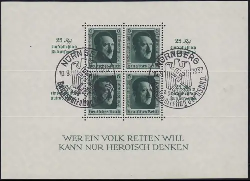 Block 11 Reichsparteitag Sonderstempel SSt Nürnberg 10.9.37
