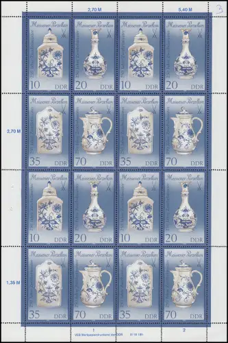 3241-3244II Porzellan 1989, ZD-Bogen OHNE Formnummer, selten, postfrisch **