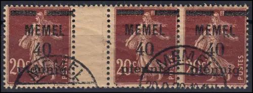 Memel 22a Zwischensteg 40 Pf. auf 20 C, GC-Papier, gestempelt O mit Attestkopie