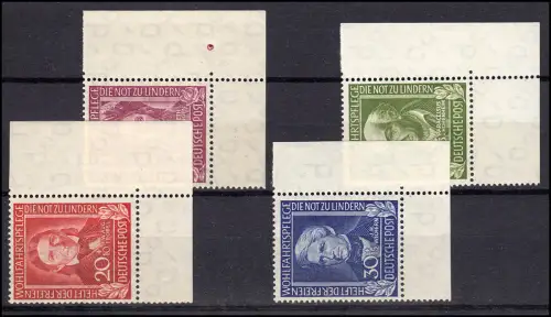 117-120 Wofa Helfer 1949, Satz Eckrand unten rechts, ungefaltet postfrisch **