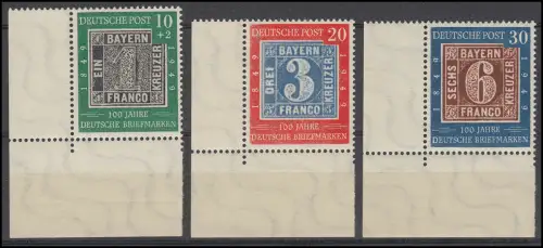 113-115 Briefmarken 1949, kpl. Satz Eckrand unten links ungefaltet postfrisch **