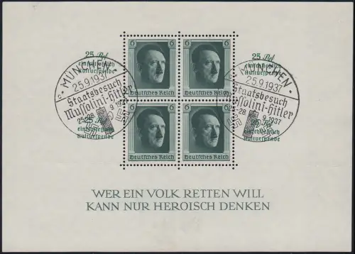 Block 9 Hitler Zudruck KULTURSPENDE, SST Staatsbesuch Mussolini München 25.9.37