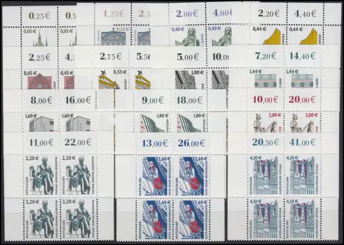 2298 ff SWK 14 Werte mit Euro-Währung komplett, Viererblock oben **