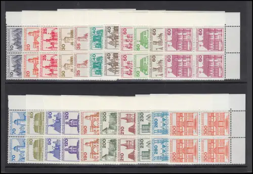 913 ff Burgen und Schlösser 21 Werte, Satz Eckrand-Viererblöcke unten rechts, **
