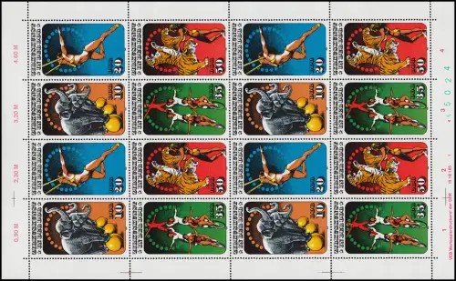 2983-2986 Zirkuskunst 1985, ZD-Bogen, FN1 4 mit grünen Randziffern, **