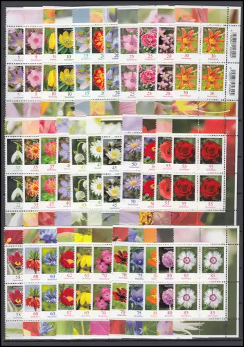 2434 ff Blumen - 66 Werte komplett im Viererblock rechts, postfrisch **