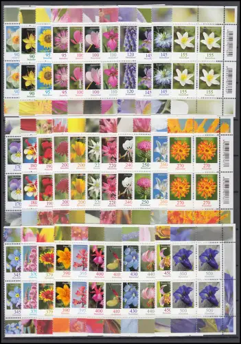2434 ff Blumen - 66 Werte komplett im Viererblock rechts, postfrisch **