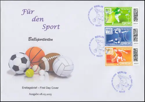 3904-3906 Für den Sport 2025 Satz auf Schmuck-FDC BERLIN 8.5.25
