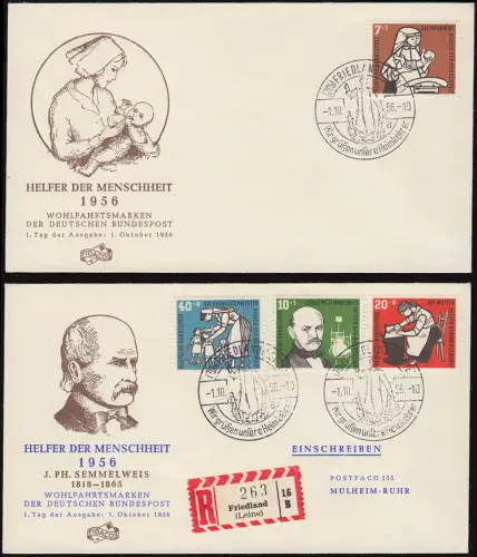 243-246 Wofa Kinderpflege 1956, Satz auf zwei Schmuck-FDC Friedland 1.10.1956