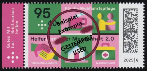 3885 Wohlfahrt 2025 Obdachlosenhilfe 95+40 Cent nasskl. aus Bogen, gestempelt O