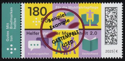 3887 Wohlfahrt 2025 Erziehungshilfe 180+55 Cent nasskl. aus Bogen, gestempelt O