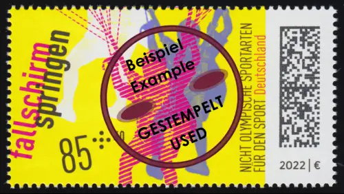 3684 Für den Sport 85 Cent: Fallschirmspringen / Freifallspringen, O gestempelt