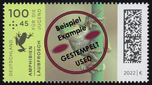 3707 Jugend Amphibien: Laubfrosch, gestempelt O