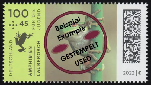 3707 Jugend Amphibien: Laubfrosch, gestempelt O