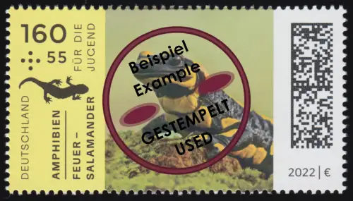 3708 Jugend Amphibien: Feuersalamander, gestempelt O