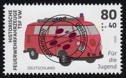 3557 Feuerwehrfahrzeug 80 Cent TSF VW Bulli, O gestempelt