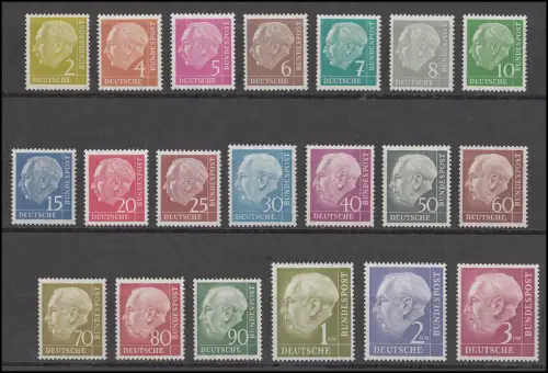 177-196 Heuss I, 20 Werte, Satz postfrisch komplett, 50 Pf und 60 Pf geprüft BPP