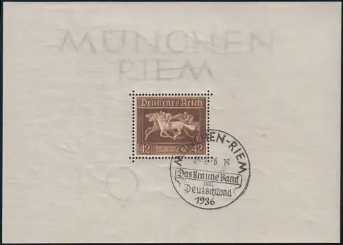 Block 4 Das Braune Band, Sonderstempel SSt München Riem Rennplatz 26.7.36