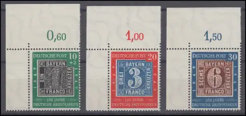 113-115 Briefmarken 1949, kpl. Satz Eckrand oben links, ungefaltet postfrisch **
