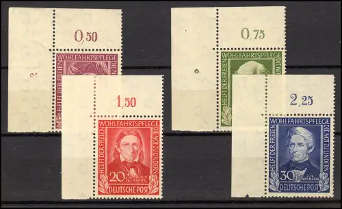 117-120 Wofa Helfer 1949, Satz Eckrand oben links, ungefaltet postfrisch **