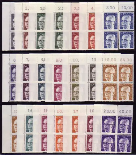 635 ff Heinemann 21 Werte, ER-Viererblock o.l., Satz postfrisch **